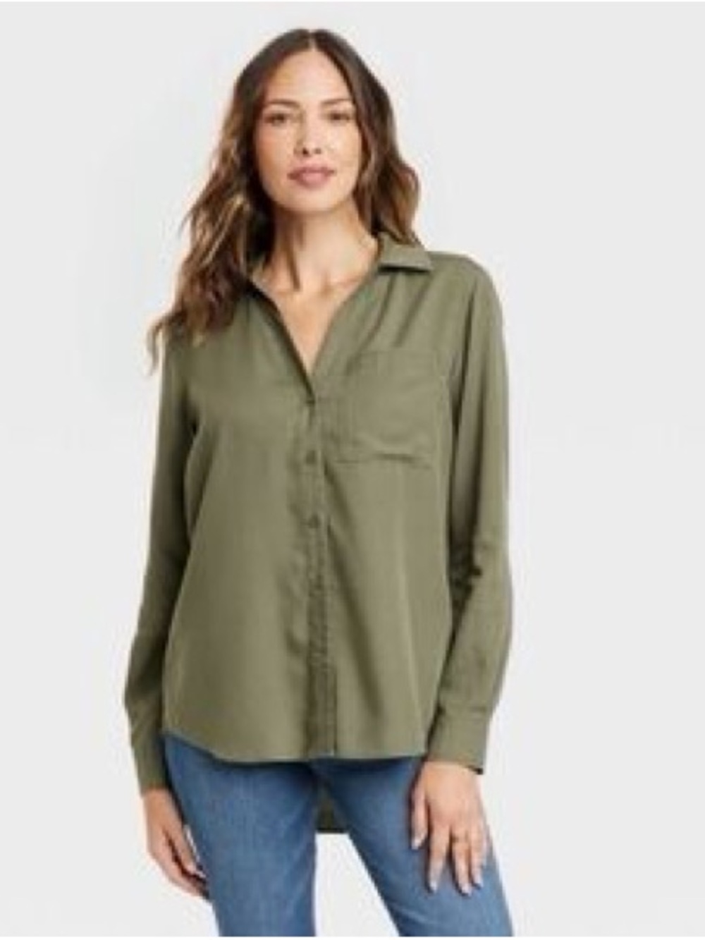 Knox Rose Olive Green Button-Front Women's Shirt
